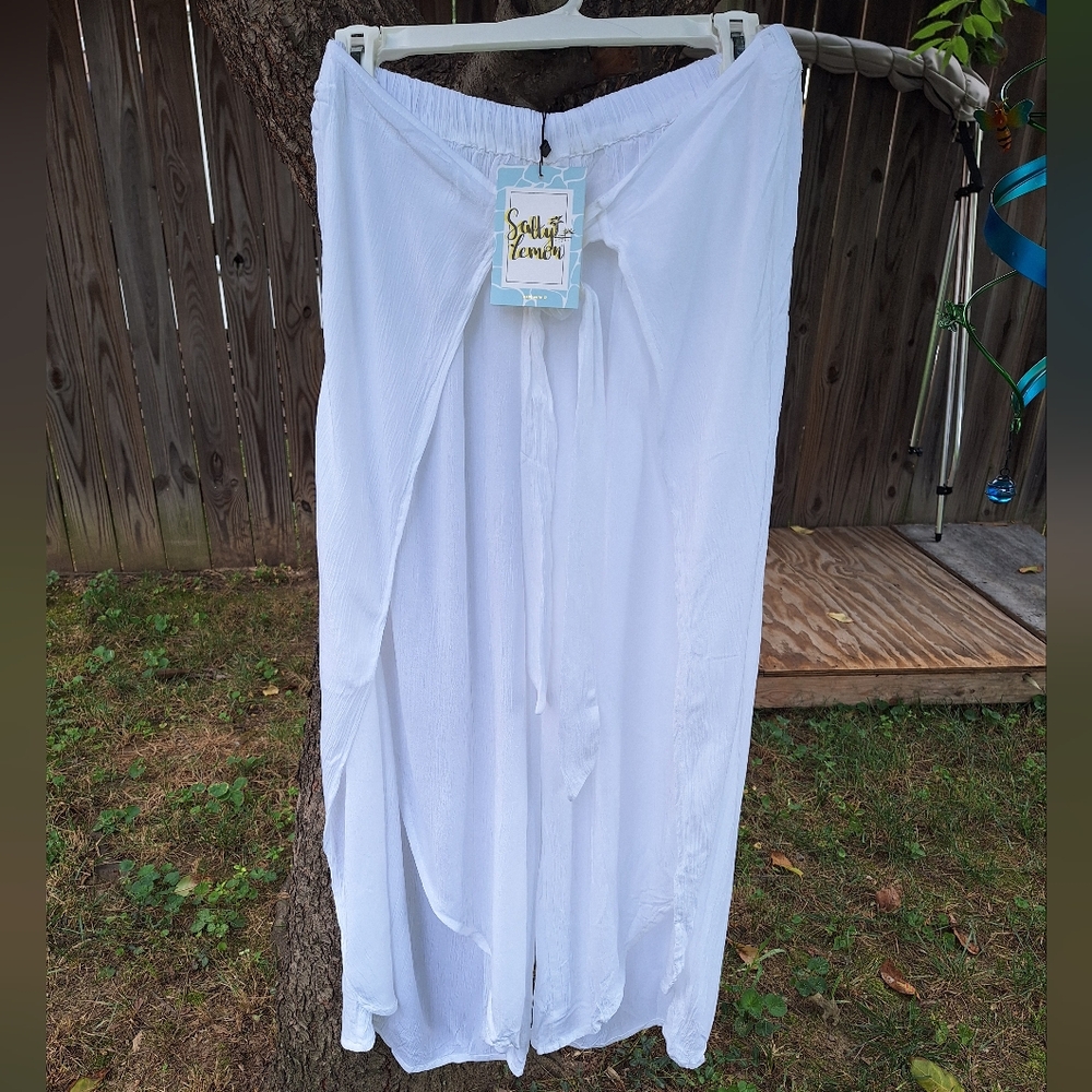 NWT SALTY LEMON size XL tie Front Slot Wide Leg Flowy Dress Pants